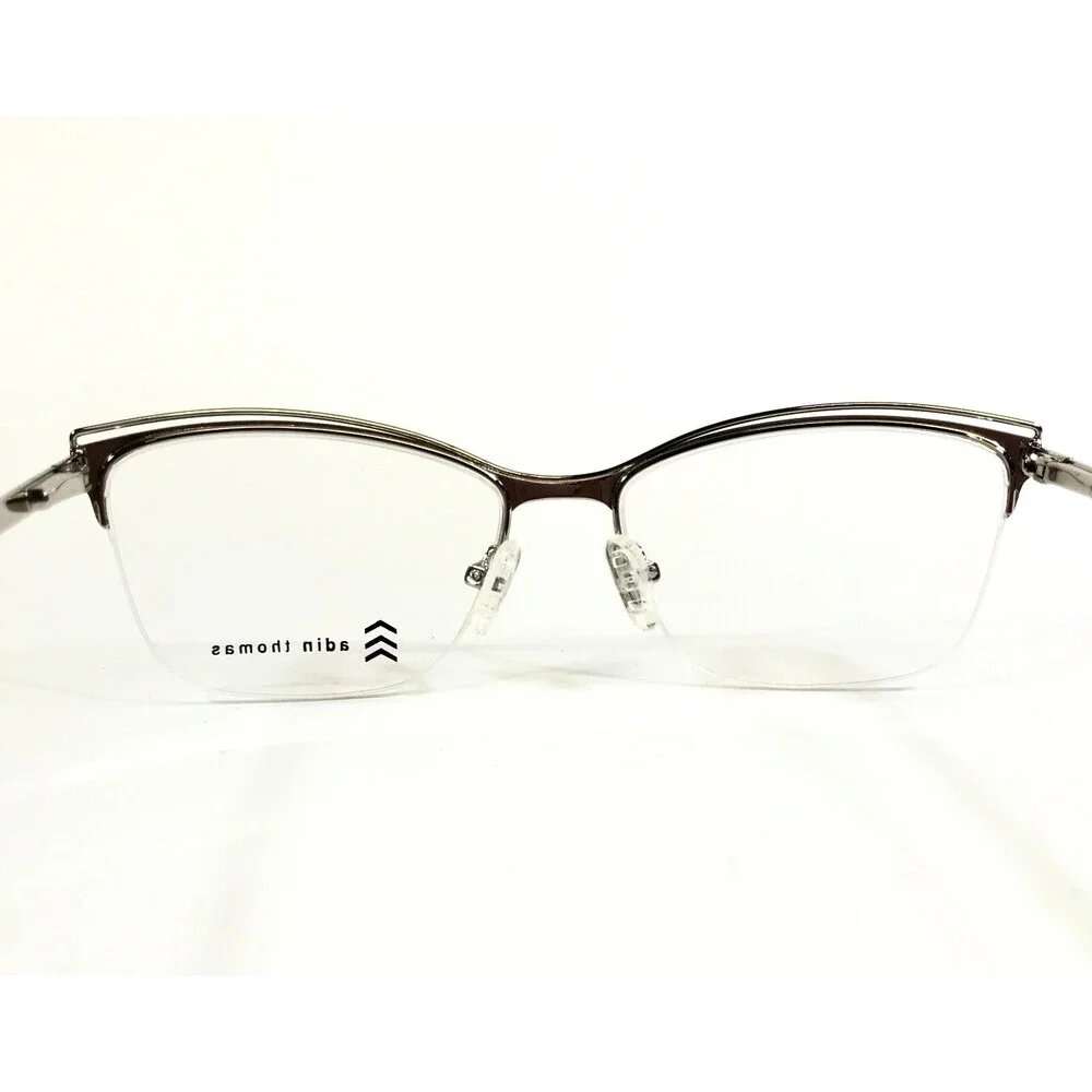 Adin Thomas Eyeglasses Frames AT-426 C3 Purple Silver Cat Eye Half Rim 52-16-135